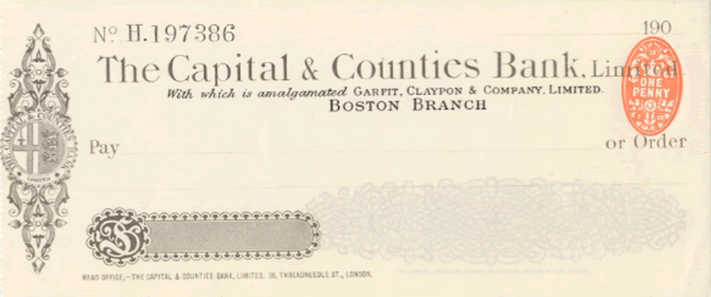 Capital and Counties Bank Check