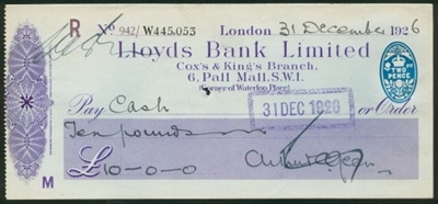 Lloyds Cox&King 1926 check
