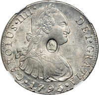 Spanish 8 reale countermarked with head of George III