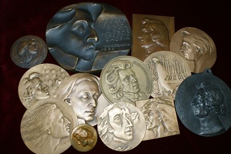 There are numerous medals commemorating Chopin's musical prowess.
