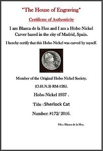 Sherlock Cat 1937 Hobo Nickel c