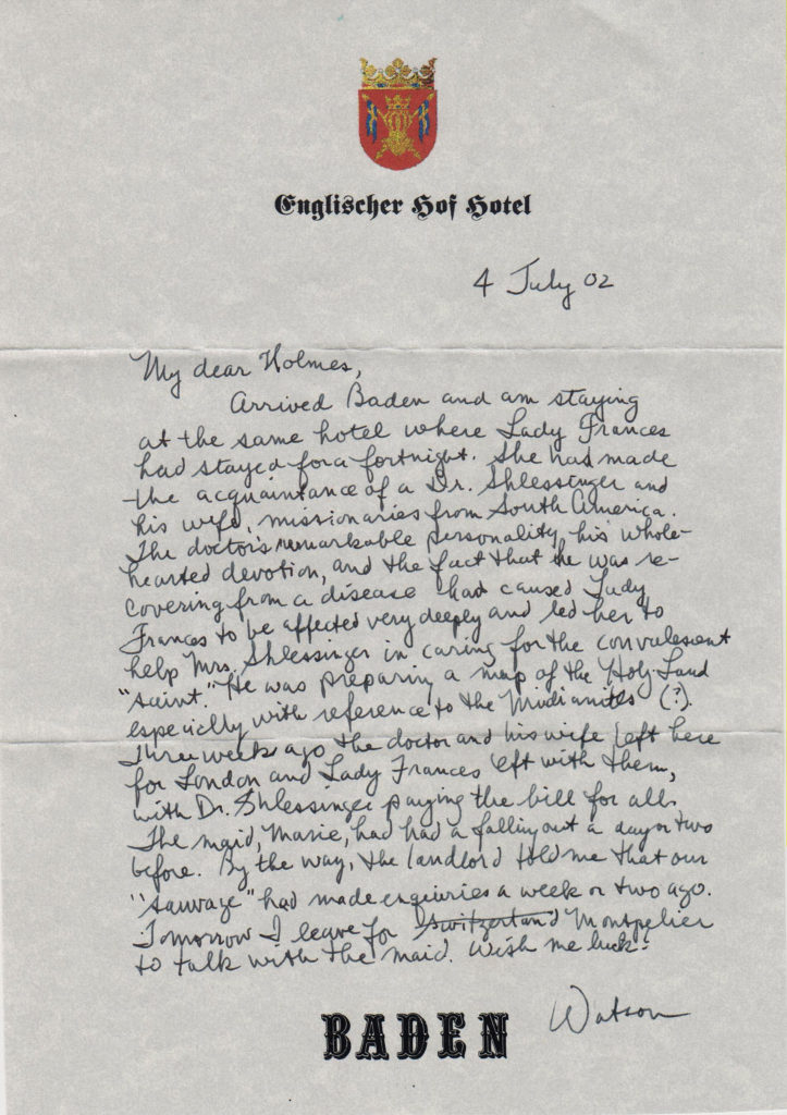 "To Holmes I wrote showing how rapidly and surely I had got down to the roots of the matter. " ~ WTB LADY Evidence Box